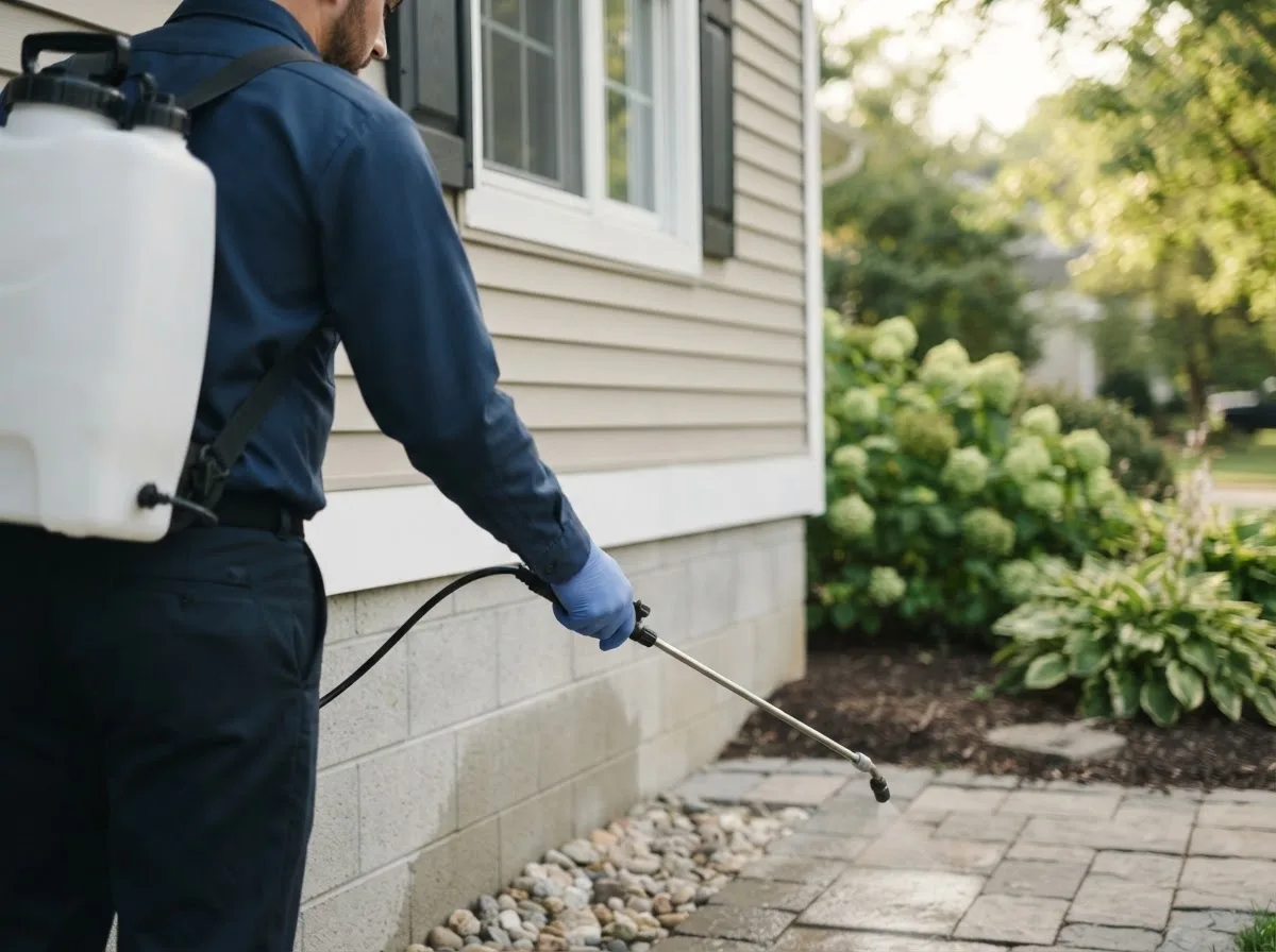 Pest control technician inspecting a home in Panama, IL